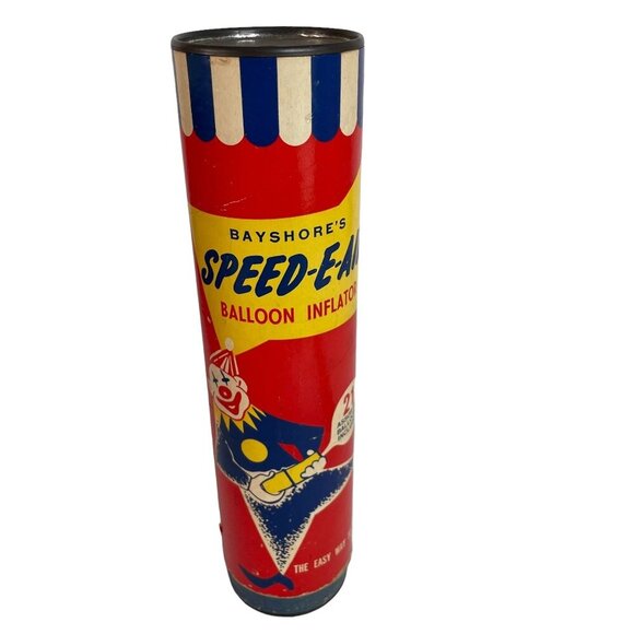 Vintage Bayshore's Speed-E-Air Balloon Inflator Tin Can Clown Graphics 10" Tall - Picture 1 of 8